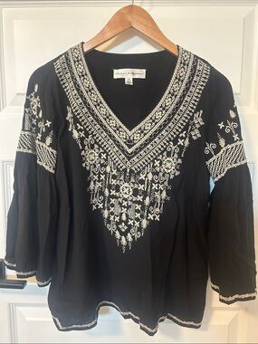 Chelsea & Theodore Black Tunic with Ivory Embroidery